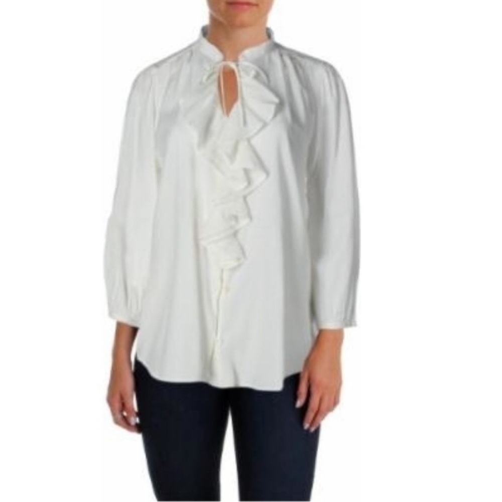 NWT Ralph Lauren ruffled sleeve button down 3/4 sleeve blouse 🏝️